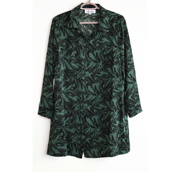Pasha Blouse/Dress - Size M - Emerald and Black Long Blouse - Button-Up Blouse - Picture 3 of 13